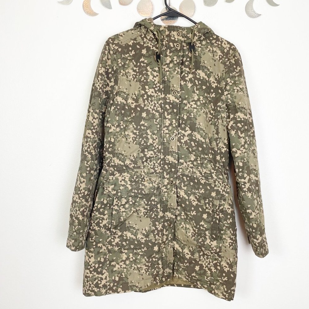 L.L. Bean Woman's Sz S Green Camo Printed Hooded Fleece Lined Winter Jacket